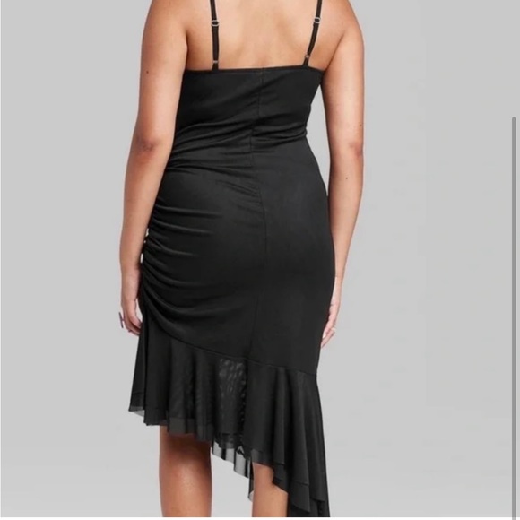 Wild Fable Black Asymmetrical Mesh Midi Dress - Picture 2 of 2